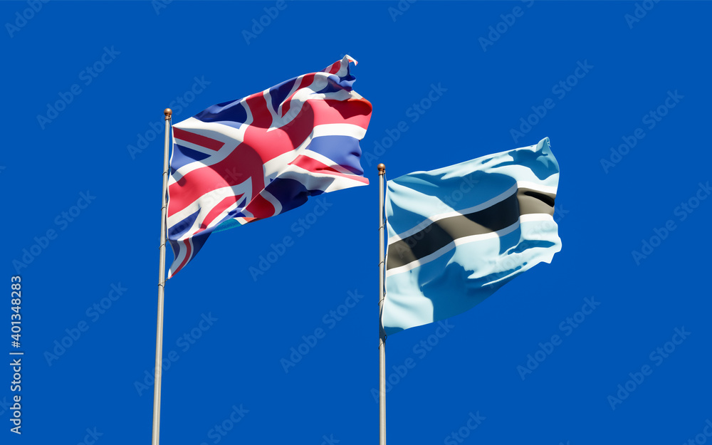 Fototapeta premium Flags of UK British and Botswana.