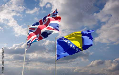 Flags of UK British and Bosnia and Herzegovina.