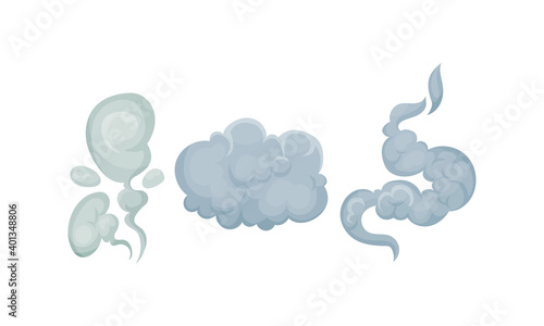 Grey Plumes or Swirls of Smoke or Fog Vector Set