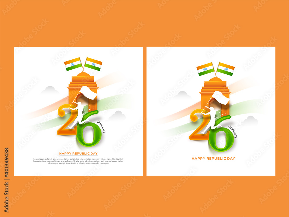 26th January, Happy Republic Day Poster Design In Two Options. 26th January, Happy Republic Day Poster Design In Two Options.