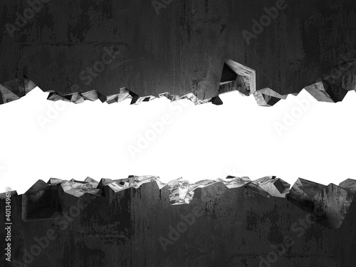 Cracked broken hole in concrete wall