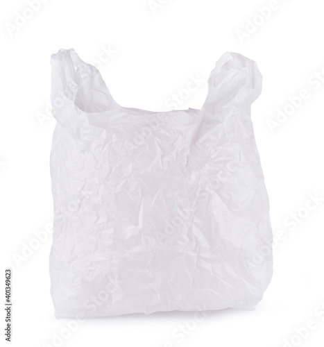 Close up of Plastic white bag isolated on white background