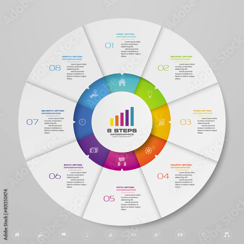 8 steps cycle chart infographics elements for data presentation. EPS 10.	
