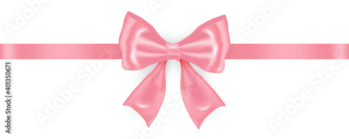 Realistic pink bow isolated on white background. Design for Christmas, birthday, Valentine’s Day, Women’s, Mothers’ Day and other celebrations.