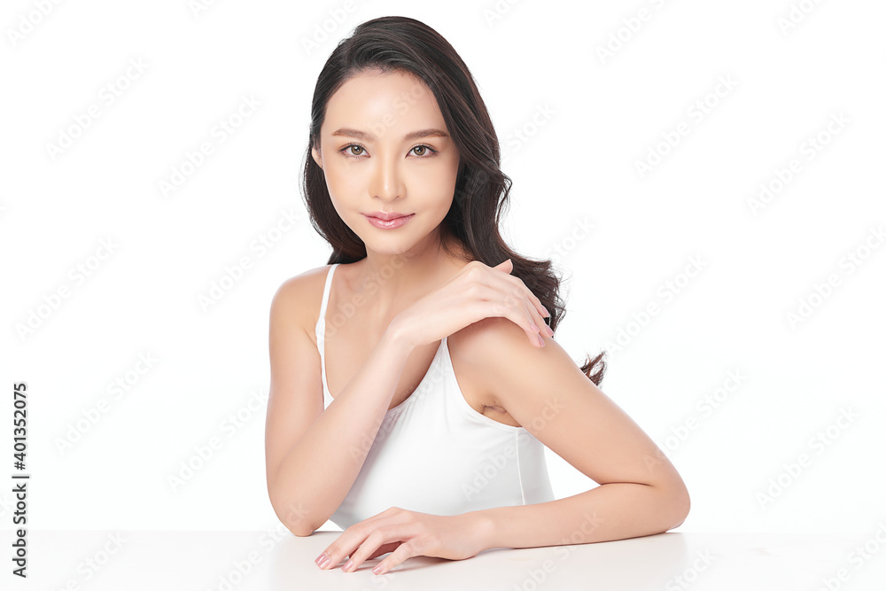 Beautiful Young asian Woman with Clean Fresh Skin, on Pink background, Face care, Facial treatment. Cosmetology, beauty and spa. Asian women portrait Beautiful Young asian Woman with Clean Fresh Skin, on Pink background, Face care, Facial treatment. Cosmetology, beauty and spa. Asian women portrait
