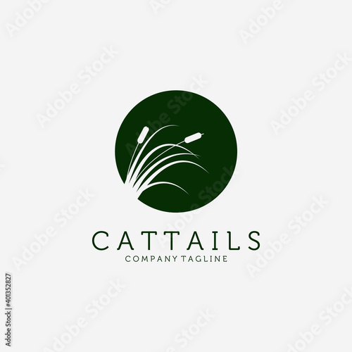 Cattails Logo Vector Design Vintage Illustration, Floral Inspiration, Clever Reed Logo