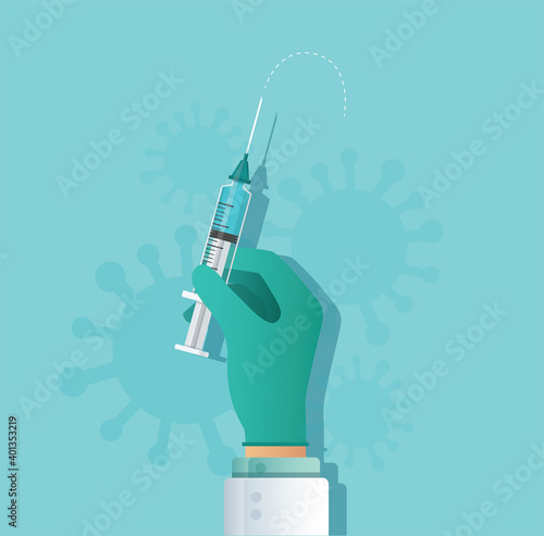 Syringe, medical injection in hand, Vaccination vector illustration 