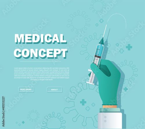 Syringe, medical injection in hand, Vaccination vector illustration 