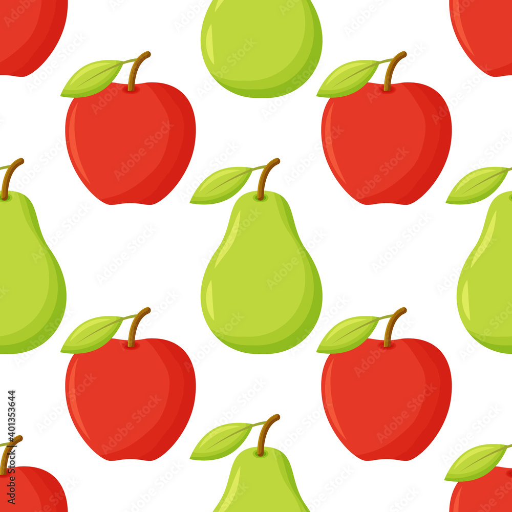 Seamless pattern with apples and pears on background. Half ripe apple and pear. Seamless pattern with apples and pears on background. Half ripe apple and pear.