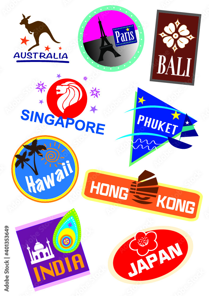 set of travel icon sticker