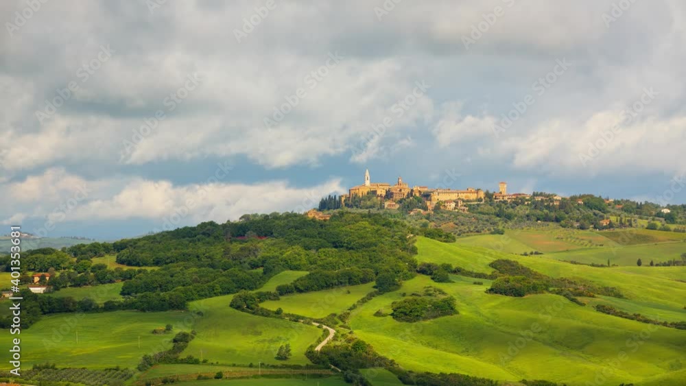 Time lapse of clouds over the hilltop town of Pienza in Tuscany Italy. Time lapse of clouds over the hilltop town of Pienza in Tuscany Italy.
