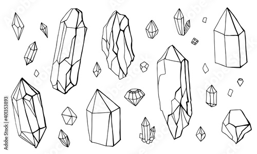 Collection of natural stones isolated on white background. Set of minerals doodle vector illustration
