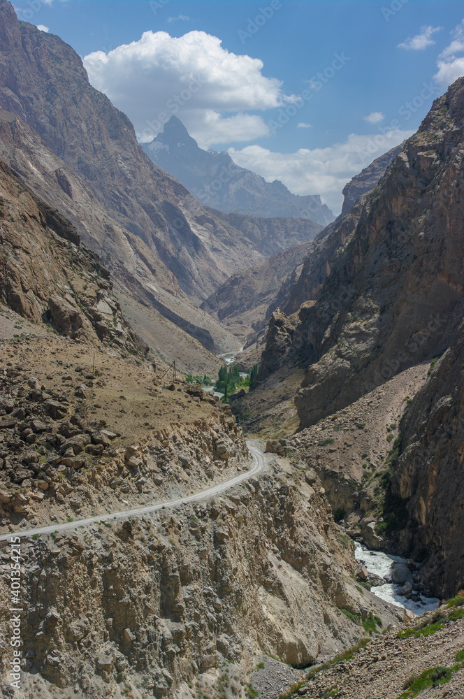 Impressive view of the narrow gorge entrance to beautiful and remote Yaghnob valley in Sughd province, Tajikistan Impressive view of the narrow gorge entrance to beautiful and remote Yaghnob valley in Sughd province, Tajikistan