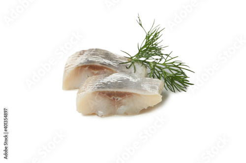 Fresh herring fish slices isolated on white background