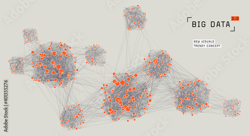 Big data concept visualization. Distributed network. Global data. Social media graph. Information clustering. Communication system.