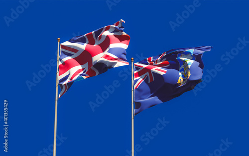 Flags of Falkland Islands and UK British.