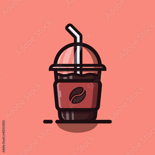 Flat Cartoon Coffee Icon Illustration in a plastic container. Premium Vector Cafe Icon Concept Isolated. Flat Cartoon Style