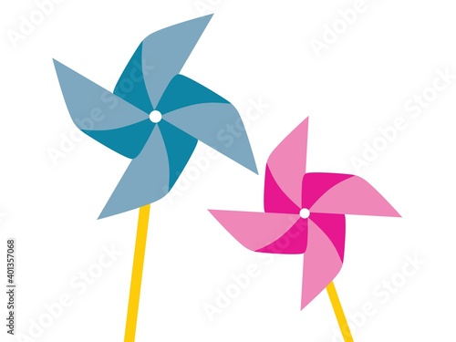 青とピンクの2つのかざぐるまのイラスト