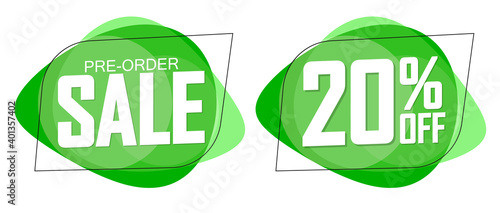 Pre-Order Sale banners design template, 20% off, discount tags, vector illustration