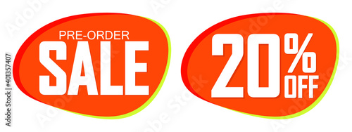 Pre-Order Sale banners design template, 20% off, discount tags, vector illustration