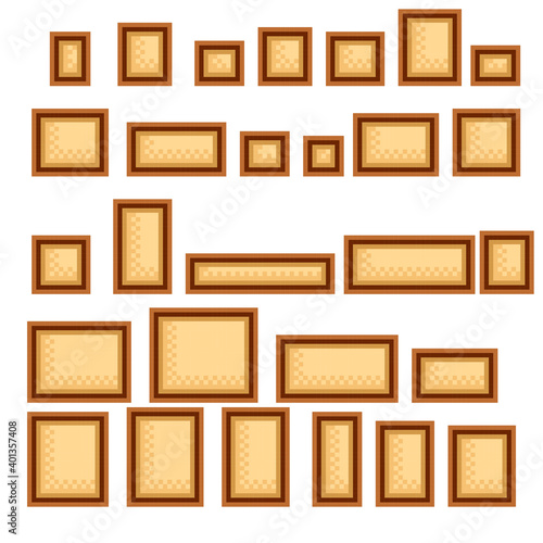 Picture frame pixel art. Picture frame set. Vector illustration.