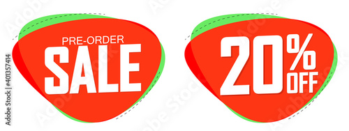 Pre-Order Sale banners design template, 20% off, discount tags, vector illustration