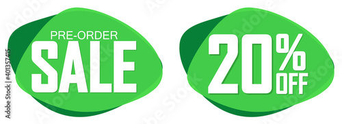 Pre-Order Sale banners design template, 20% off, discount tags, vector illustration