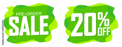 Pre-Order Sale banners design template, 20% off, discount tags, vector illustration