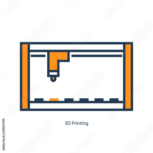 Vector orange illustration of 3D printing icon, flat banner.