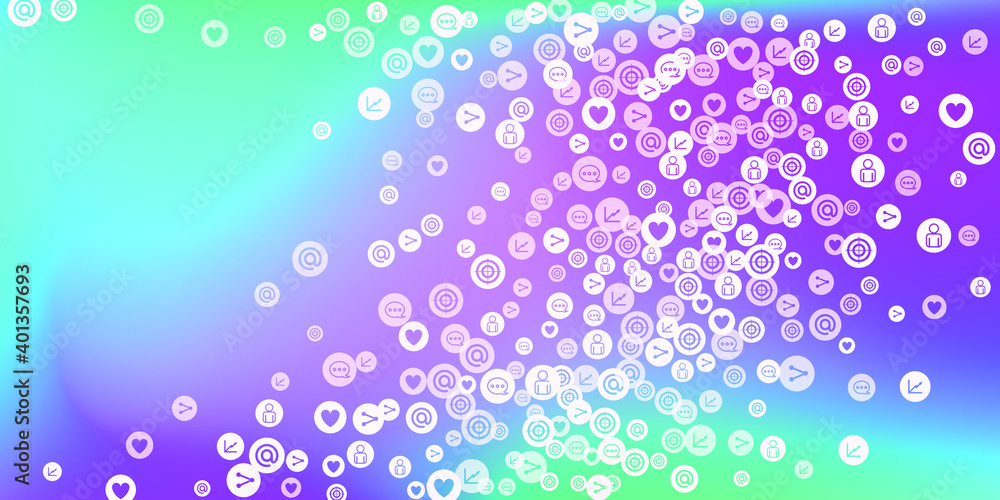 Social media marketing, Communication networking concept. Random icons social media services tags on color background. Comment, friend, like, share, target, message. Vector Internet concept. Social media marketing, Communication networking concept. Random icons social media services tags on color background. Comment, friend, like, share, target, message. Vector Internet concept.