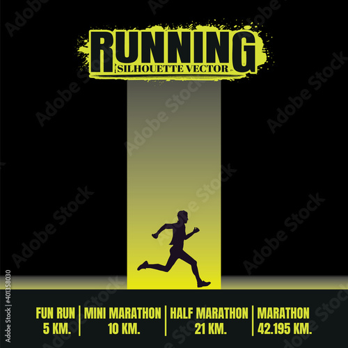 Running silhouettes. Vector illustration, Trail Running, Marathon runner.	