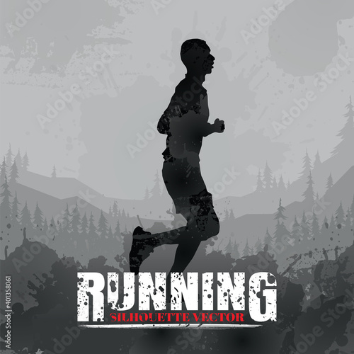 Running silhouettes. Vector illustration, Trail Running, Marathon runner. 