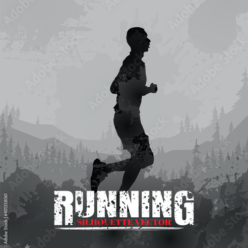 Running silhouettes. Vector illustration, Trail Running, Marathon runner.	