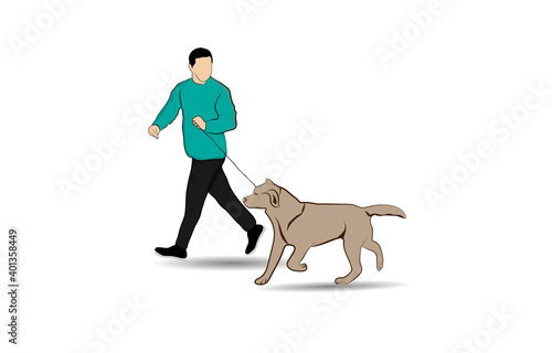 Man is walking dog together vector illustration  concept about animals and pets isolated white background