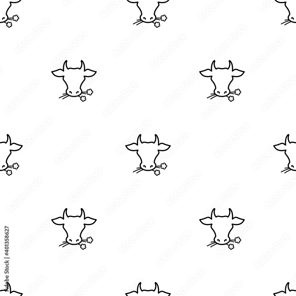 Obraz premium Seamless ornament with cow head with flowers pattern. Farm Animal.