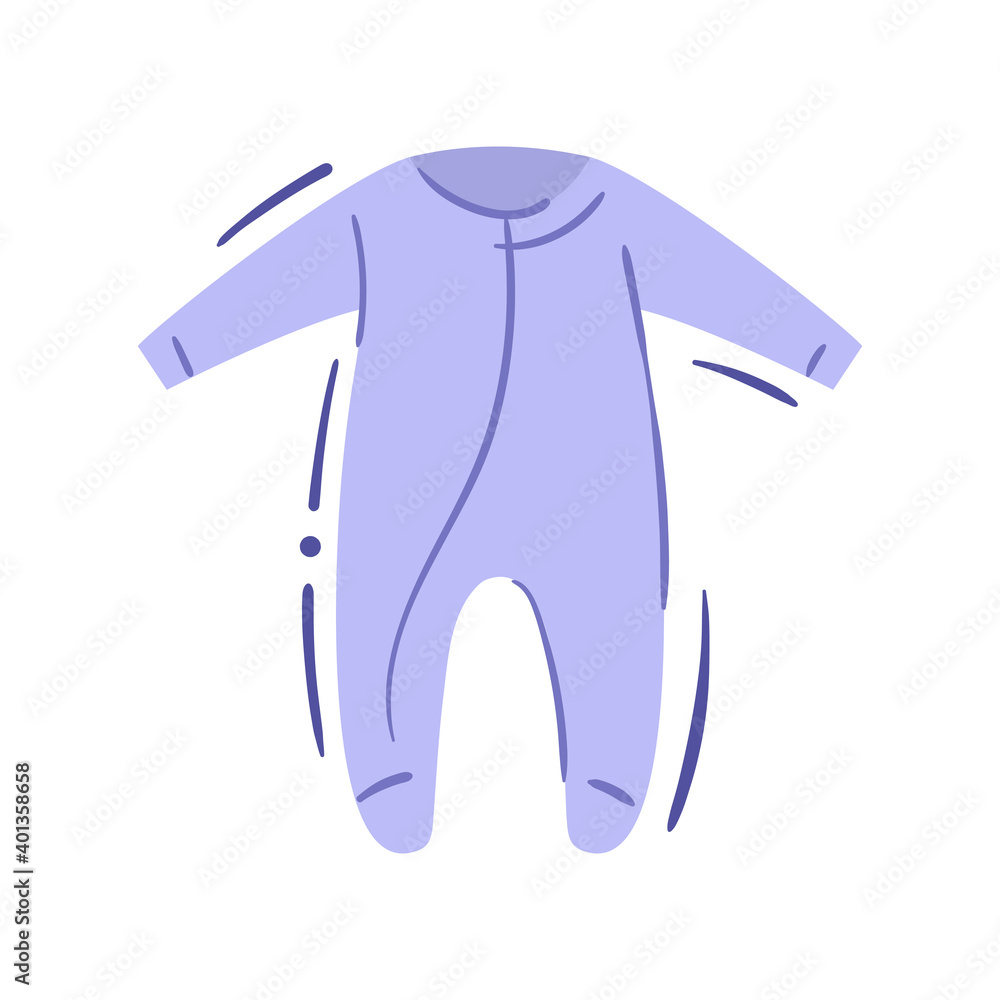 etnisch Oranje Publiciteit Baby romper or onesie with long sleeves and zipper - isolated vector  illustration. Simple kids bodysuit. Casual baby clothing or sleep cloth,  single clipart. Infant fashion - object of kid wardrobe Stock