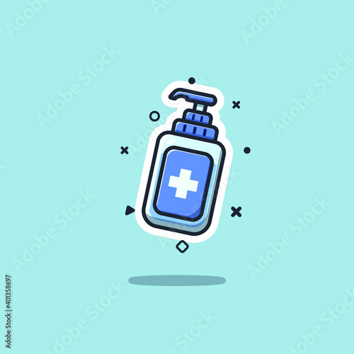Hand sanitizer vector illustration in flat style isolated on light blue background
