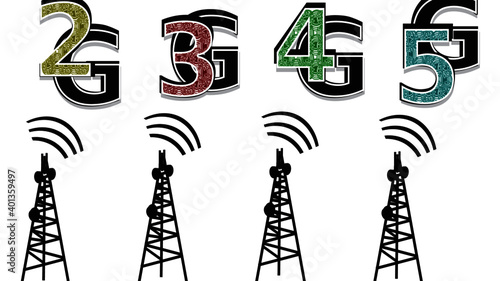 Vector illustration, Internet network icons. 2g, 3g, 4g, 5g mobile networks clip art, isolated on white background.