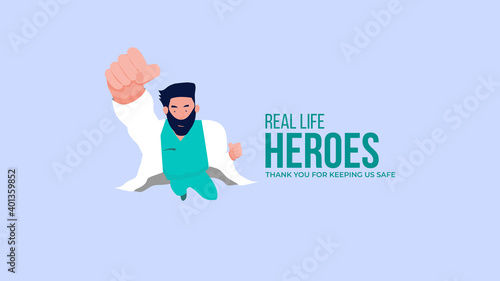 Doctors as a superhero character. Thank you, doctors and nurses vector.
