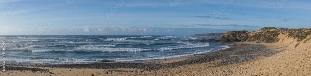 panorama view of a wild and empty beach on the Atlantic coast of Portugal