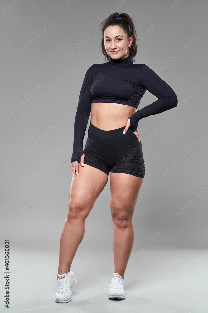 Curvy woman doing fitness exercises Stock Photo