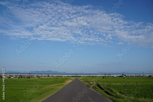 まっすぐな道と夏の空　straight road and summer sky　（滋賀県大津市北比良　Kitahira, Otsu City, Shiga Prefecture,Japan） photo