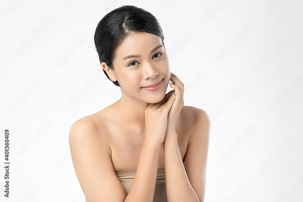 Beautiful Young asian Woman with Clean Fresh Skin, on Pink background, Face care, Facial treatment. Cosmetology, beauty and spa. Asian women portrait Beautiful Young asian Woman with Clean Fresh Skin, on Pink background, Face care, Facial treatment. Cosmetology, beauty and spa. Asian women portrait