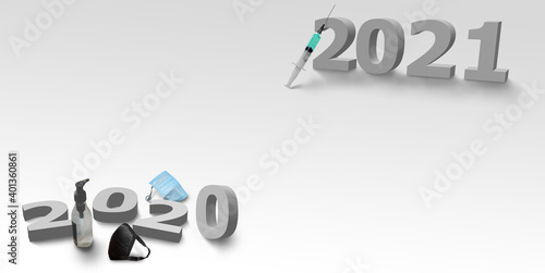 Happy new year 2021 corona virus or covid-19 concept