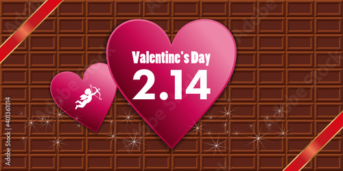 ハートにリボンと天使イラスト_板チョコレートバレンタイン販売促進用バナーポスターポップテンプレートValentine banner