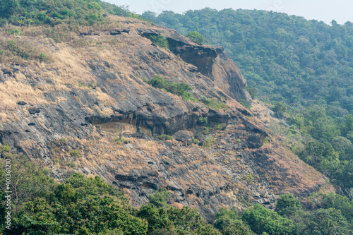 Top of mountains with black rock land forms in autumn of Sanjay Gandhi National Park, Mumbai, India © zz3701