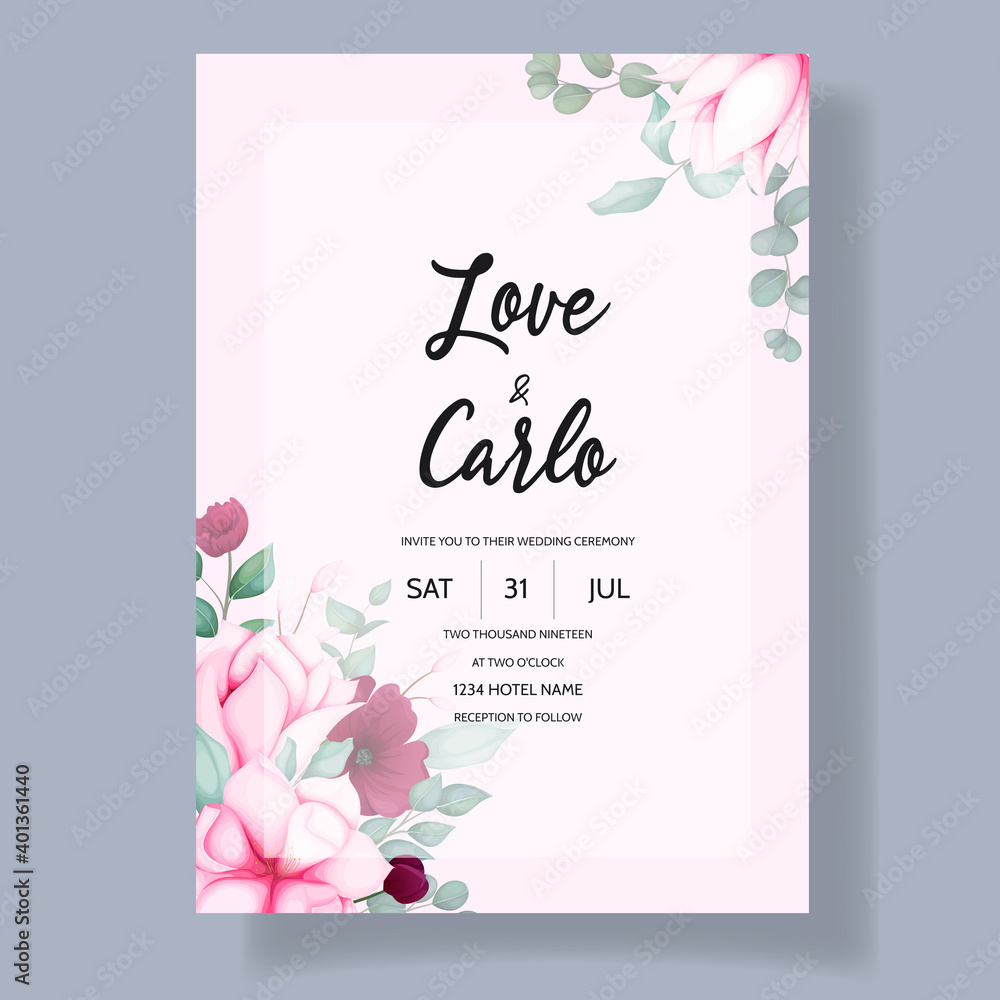 Wedding invitation card with beautiful magnolia flower