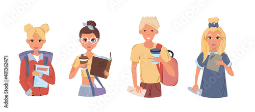 Fototapeta Naklejka Na Ścianę i Meble -  Group of people reading books. Multicultural people study together. Girls and boys holding books and gadgets, notebook book. Education and knowledge concept with characters vector