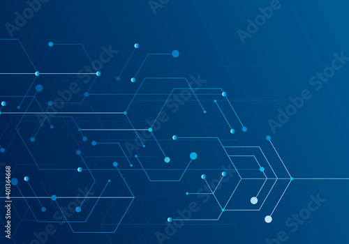 Hexagon technology connect in modern style on blue background. Internet connection network high digital technology. Abstract background technology graphic design