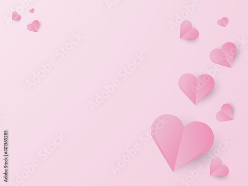 Happy Valentine's day. Flying Love pink Hearts in paper cut style.Pink background. © chanakarn